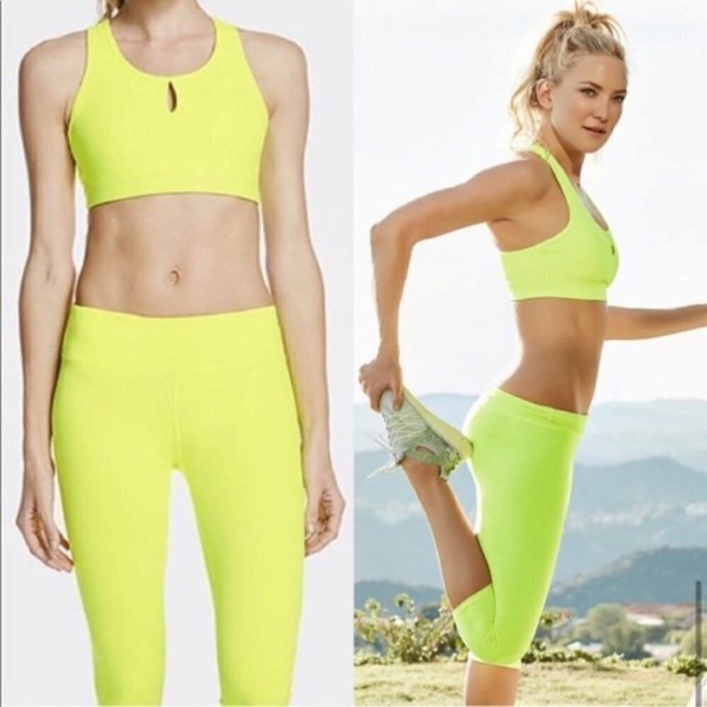 Fabletics Sylvia Racerback Keyhole Sports Bra Neon Yellow XXS